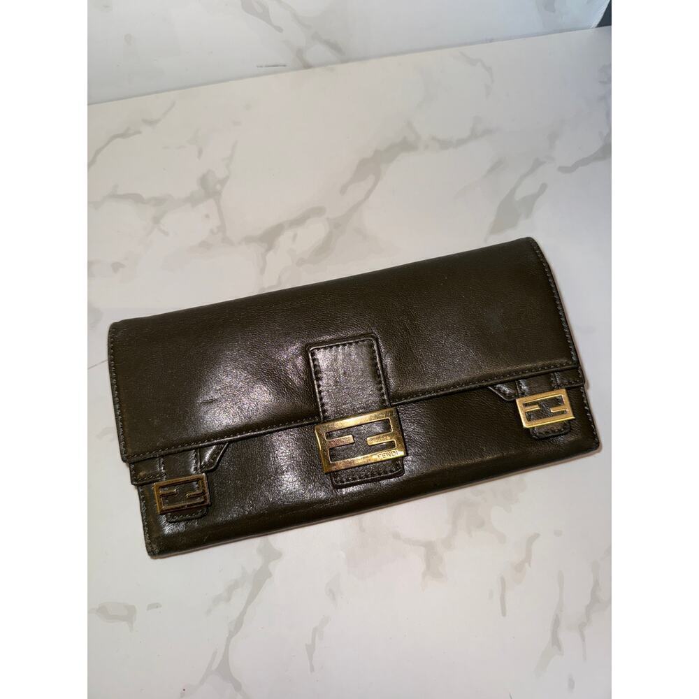 Fendi Dark Brown Iconic Fendi logo Leather Wallet